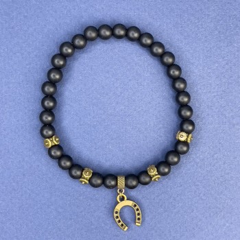 Brățară șungit, diametru aproximativ 6 mm, cu inserții metalice, lungime 18 cm, extensibilă