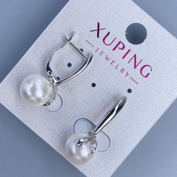 Cercei Xuping rodiu cu perlă Mallorca 10 mm, lungime 25 mm