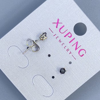 Cercei stud Xuping cu piatră neagră de aproximativ 3 mm, rodiu