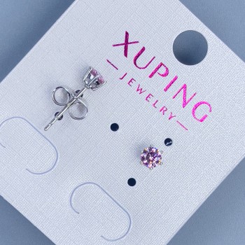 Cercei cu știft Xuping cu piatră roză 3 mm, placare rodiu