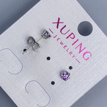 Cercei stud Xuping cu piatră mov de 4 mm, placare cu rodiu