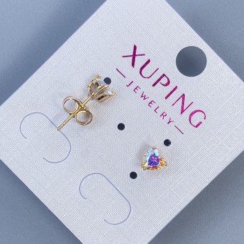 Cercei cu știft Xuping «Inima cu piatră curcubeu» diametru aproximativ 6 mm, placare cu aur 18K