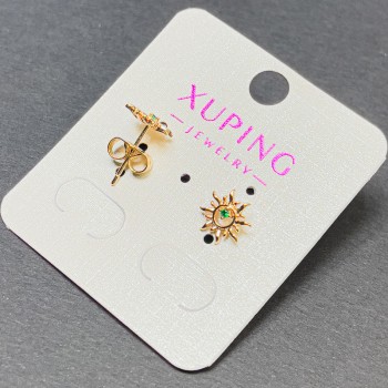 Cercei cu știft Xuping, cu cristal verde, 9 mm, placare cu aur 18K