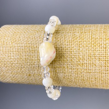 Brățară din sidef, diametrul 7 mm +/- și cristal ceh, diametrul 6x5 mm +/-, lungime 18 cm +/- extensibilă