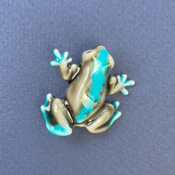 Broșă în formă de broască, culoare gri și albastru, metal argintiu, 27×30 mm+