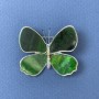 Broșă Fluture cu strasuri curcubeu, sidef verde, metal argintiu, diametru 44 mm ±, lungime 38 mm ±