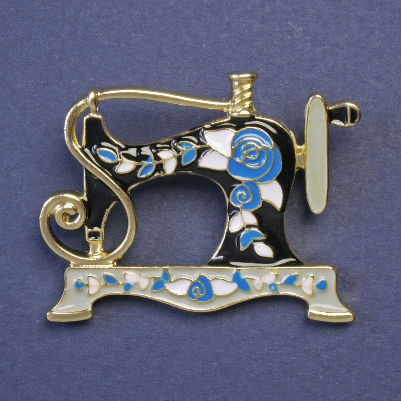 Broșă «Mașină de cusut» email, culoare metalică aurie, 30×38 mm+