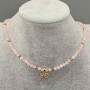 Choker din cuarț roz, mărgele lucioase de 4 mm ±, cub hematit de 3 mm ±, cu pandantiv inimă de 12 mm ±, lungime 36 cm ±, lanț de extensie