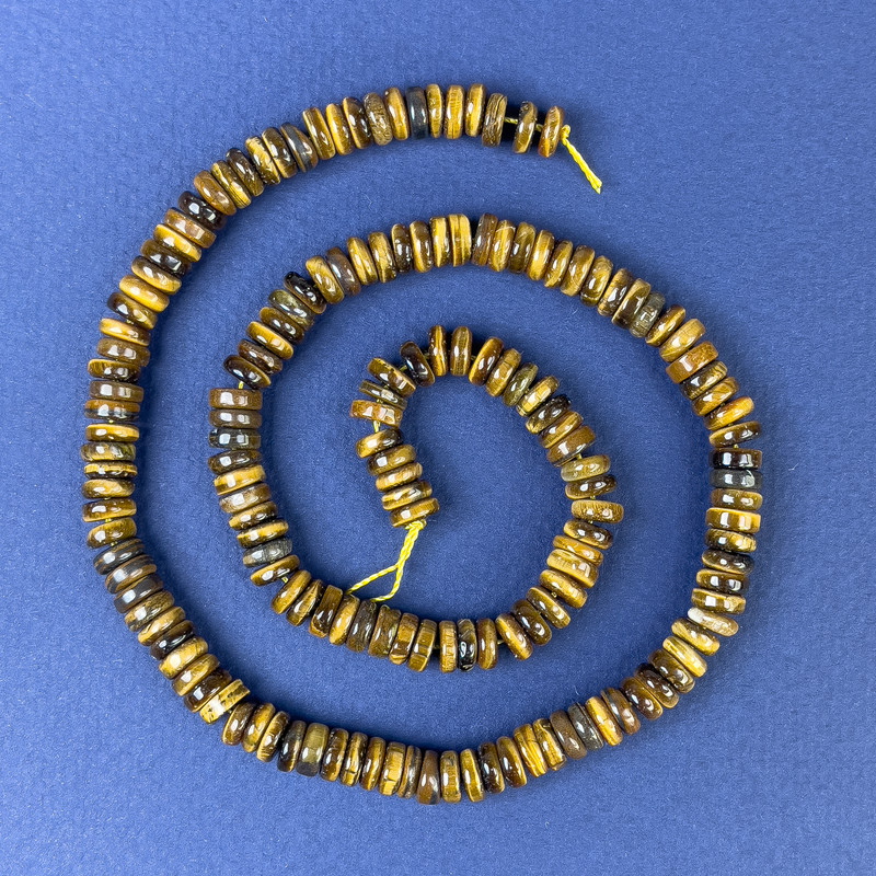 Mărgele ochi de tigru discuri 6x2 mm, pe șnur, lungime 39 cm+