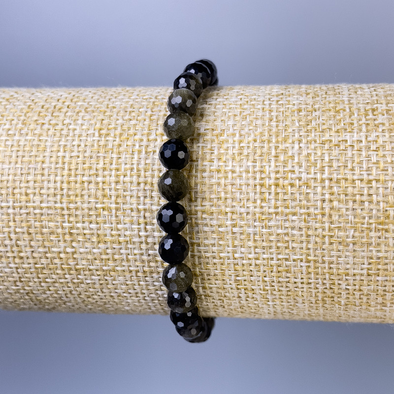 Brățară din obsidian solar cu mărgele facetate, diametru 6 mm ±, lungime 18 cm ±, pe elastic