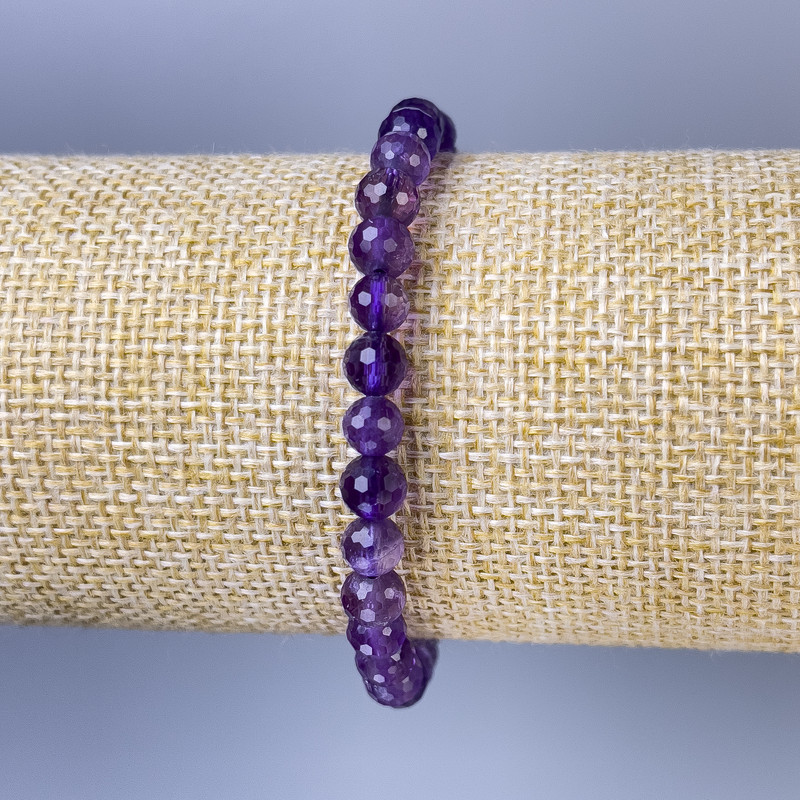 Brățară din ametist facetat, mărgele de 6 mm, lungime 18 cm, pe elastic