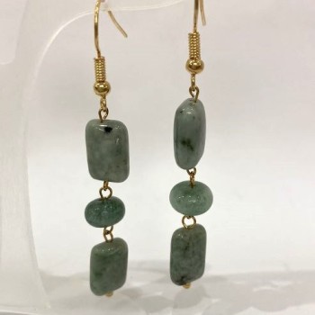 Cercei din jadeit, formă dreptunghiulară, diametrul 12x8 mm ±, rondel 8x6 mm ±, lungime 58 mm ±