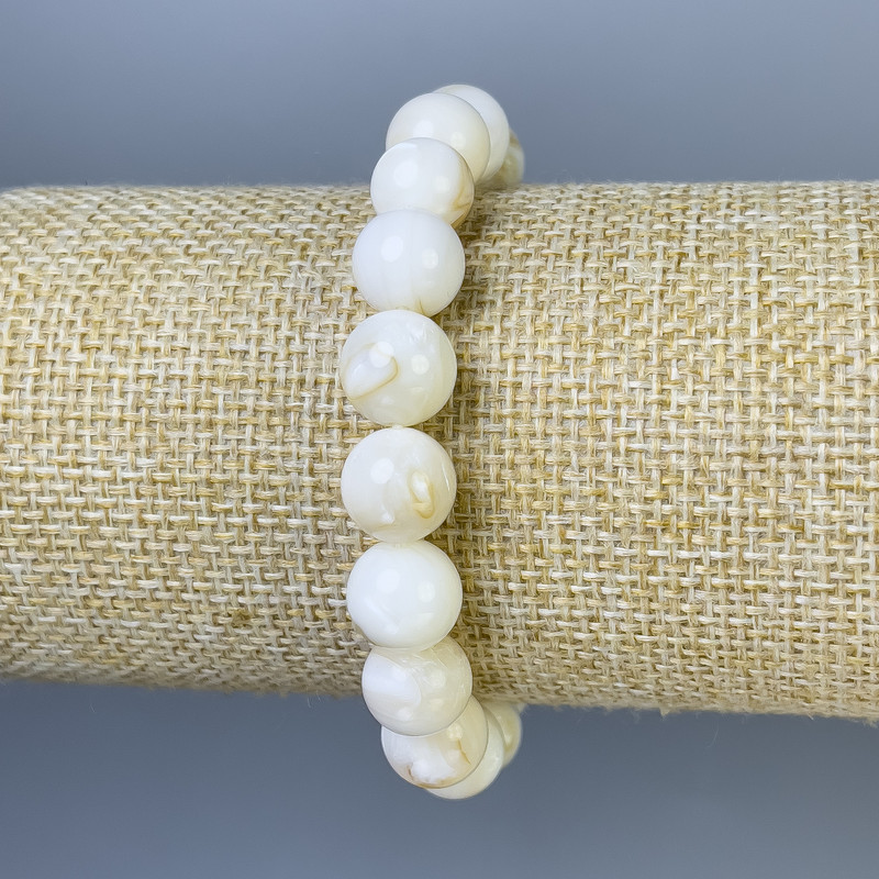 Brățară din sidef cu mărgele netede, diametrul 10 mm, lungime 18 cm, elastic