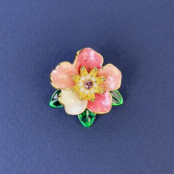 Broșă Floare, diametru aproximativ 25 mm, email multicolor, strasuri