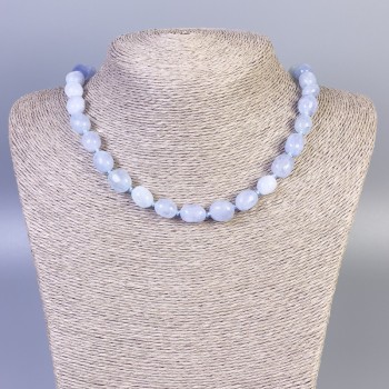 Colier din acvamarin cu mărgele tăiate facetat, diametru 12x10 mm, lungime 45 cm, cu închizătoare