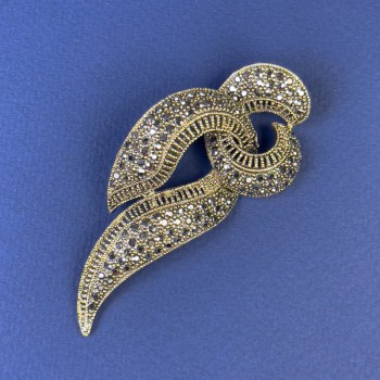 Broșă cu paiete gri, din metal bronz-auriu, diametrul 78×33 mm +