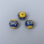 Mărgea Cloisonné albastru-galben email, diametrul 10 mm, gaură de 1,5 mm, culoare metalului: auriu, 1 bucată