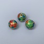 Mărgea Cloisonné turcoaz roșu verde email, diametru 10×9 mm, gaură Ø 1,8 mm, culoare metalului aurie, 1 bucată