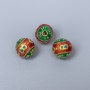 Mărgea Cloisonné roșu și verde email, diametru 10 mm ±, gaură 2 mm, culoare metal auriu, 1 bucată