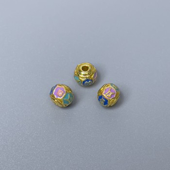 Mărgea Cloisonné rondel cu inserție mov, albastru și turcoaz email, diametru 6×5 mm, gaură Ø 1 mm, culoare metal auriu