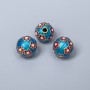 Mărga Cloisonné, albastru deschis cu email roșu, diametrul 10 mm +/-, gaură de 2 mm, culoare metalică aurie, 1 bucată