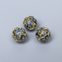 Mărgea Cloisonné albastru email, diametrul 10 mm ±, gaură de 2 mm, culoare metalică aurie, 1 bucată
