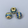 Mărgea Cloisonné albastru-turcoaz email, diametrul 10x9 mm, gaură de 3 mm, culoare metal auriu, 1 bucată