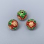 Mărgea Cloisonné verde-roșu-roz email, diametrul aproximativ 10 mm, gaură de 2 mm, culoare metalică aurie, 1 bucată