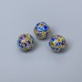 Mărgea Cloisonné cu email albastru, diametru 8 mm ± gaură, diametru 1,5 mm, culoare metalică aurie, 1 bucată