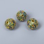 Mărgea Cloisonné albastru-turcoaz email, diametrul de 10 mm, gaură de 2 mm, culoare metalică aurie, 1 bucată