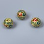 Mărgea Cloisonné roșu-turcoaz email, diametru aproximativ 11 mm, gaură de 2,3 mm, culoare metalică aurie, 1 bucată