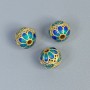 Mărgea Cloisonné albastru-verde email, diametru 10x9,5 mm, gaură 2 mm, culoare metalică aurie, 1 bucată