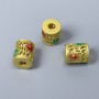 Mărgea Cloisonné cilindrică, roșu-verde email, diametru 9x10 mm, gaură de 3 mm, culoare metalică aurie, 1 bucată