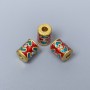 Mărgea Cloisonné cilindrică turcoaz-roșie, email, diametrul 8×10 mm, gaură de 3 mm, culoare metalică aurie, 1 bucată