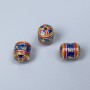 Mărgea Cloisonné cilindrică, email albastru-roșu, diametrul 8×10 mm, gaură de 1 mm, culoare metalică aurie, 1 bucată