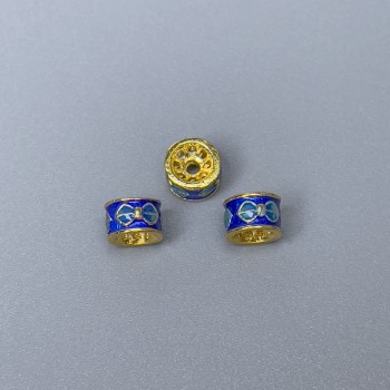Mărgea Cloisonné rondel, albastru închis și deschis email, diametru 6x4 mm, gaură Ø1 mm, culoare metalului aurie, 1 bucată