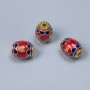 Mărgea Cloisonné baril, email roșu-albastru, diametru 10x8 mm, gaură de 1,8 mm, culoare aurie a metalului, 1 bucată