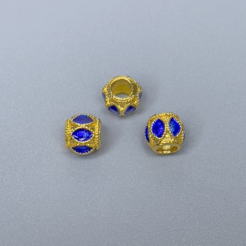 Mărga Cloisonné cu email albastru, diametrul 6×7 mm, gaură de aproximativ 3,5 mm, culoare metal auriu, 1 bucată