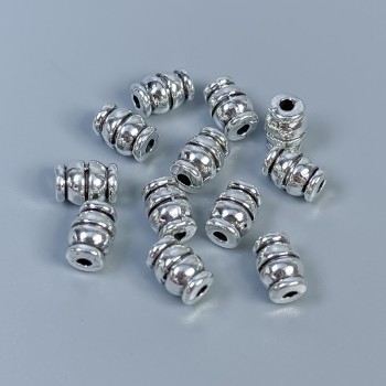 Furnitură mărgea-inserție, culoare metal argintiu, diametru 7×5 mm, gaură aproximativă 1,5 mm, ambalare 28 buc.