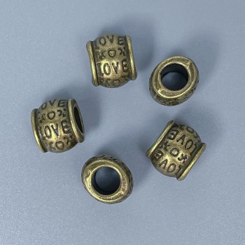 Furnitură – mărgea-inserație, culoare bronz metalic, diametrul 9×10 mm ±, gaură de aproximativ 5 mm ±, ambalaj 10 buc