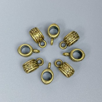 Furnitură bail, culoare bronz, dimensiuni 11x6x5 mm, găuri 4,5 mm și 2 mm, ambalare 20 buc
