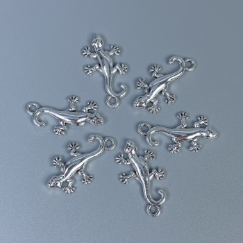 Pandantiv - furnituri pentru bijuterii «Șopârlă», culoare argintiu, dimensiuni 23×13×2 mm, gaură Ø2 mm, ambalaj 12 buc