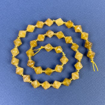 Mărgele din citrin fațetate, formă romb, 8x8 mm, cu mărgele pe fir, lungime 37 cm+