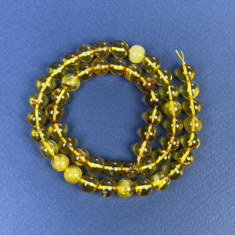 Mărgele de chihlimbar, bile netede de 7 mm, pe șnur, lungime 39 cm+