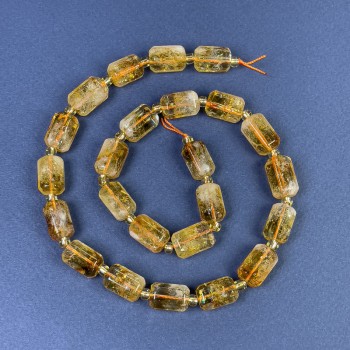 Mărgele citrin tăiate cilindrice 14x9 mm +- cu mărgele de 4x2 pe șnur, lungime 39 cm+