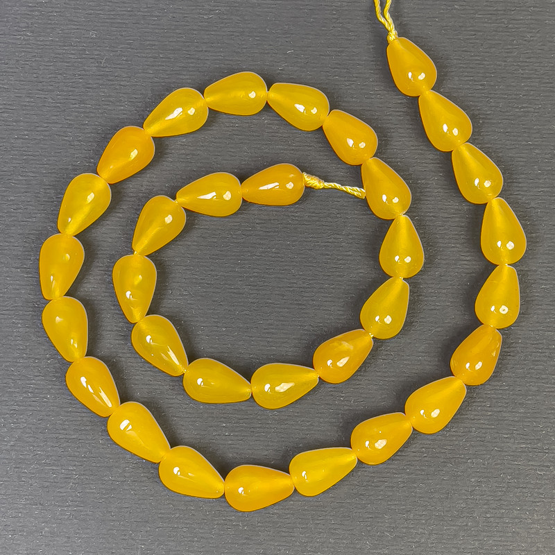 Mărgele de citrin în formă de picătură 12x8-4 mm, pe șnur, lungime 38 cm+