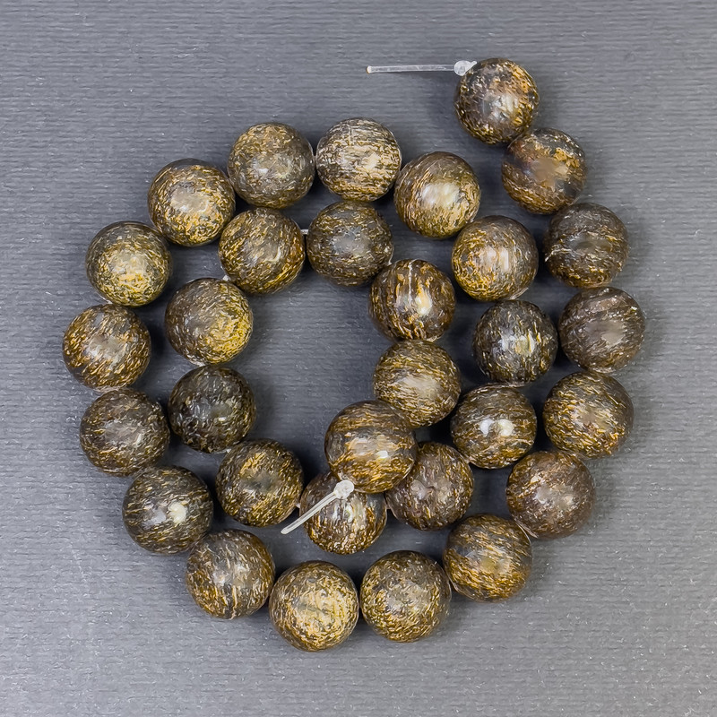 Mărgele din bronzit, piatră naturală, sferă netedă, diametrul 12,5 mm ±, diametrul găurii 1,5 mm ±, lungime 38 cm ±