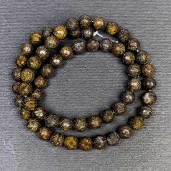 Mărgele din bronzit, piatră naturală, formă sferică netedă, diametru 6,5 mm (+/-), diametrul găurii 1,5 mm (+/-), lungime 38 cm (+)