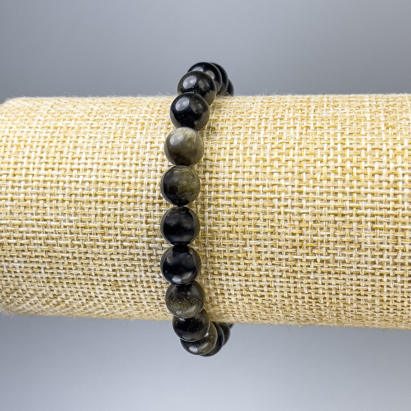 Brățară din obsidian solar, mărgele netede, diametrul 8 mm ±, lungimea 18 cm ±, pe bază elastică