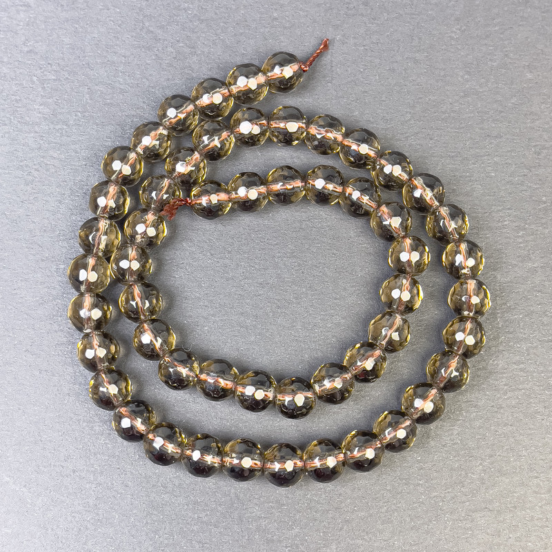 Mărgele de topaz fumuriu, fațetate, 8 mm pe șnur, lungime 32 cm+